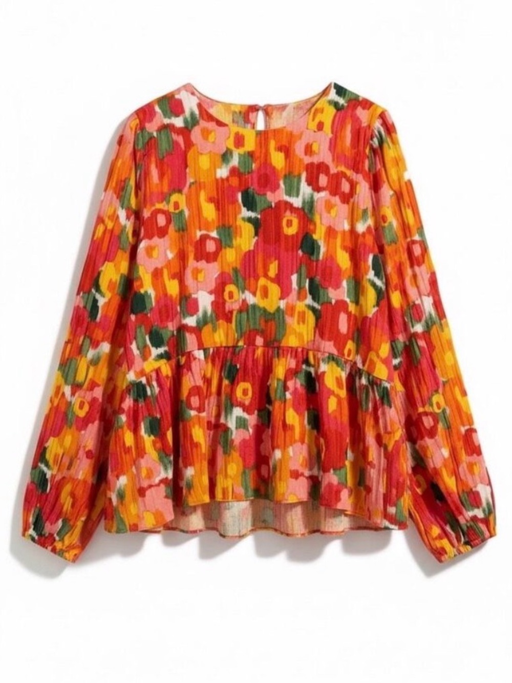 Pomander Place  Carlota Blouse Magnolia Watercolor Print Size Large Red Orange